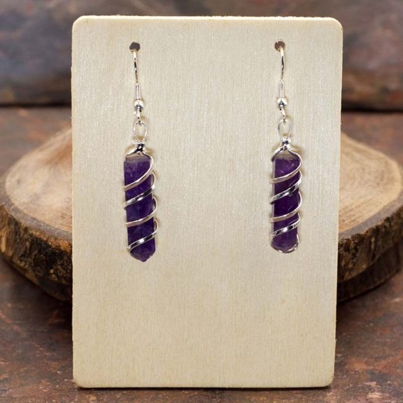 Amethyst Point Coil Wrapped Earrings - Picture 1 of 1